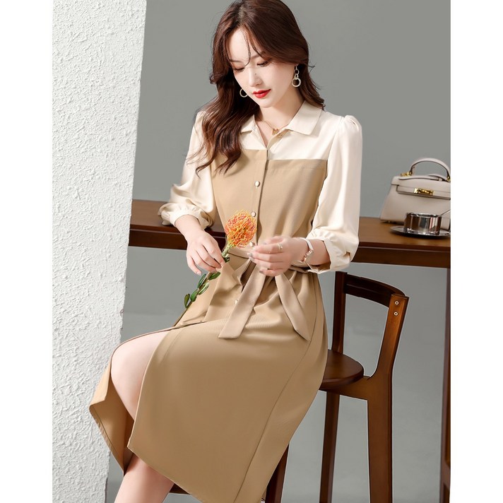 Wiseha 여성 봄 셔츠 원피스 데일리룩 슬림핏 긴팔 카라넥 하객 롱원피스 Wiseha 여성 봄 셔츠 원피스 데일리룩 슬림핏 긴팔 카라넥 하객 롱원피스
