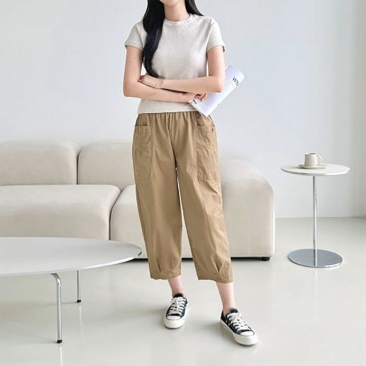 여성 7부 카고 밴딩 팬츠 여름 통바지 데일리룩 ove92904Uf