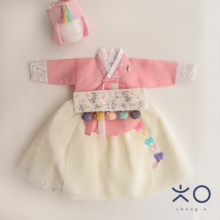 여아 한복 아동 백일 한복 국산 전통 고급 유아 핑크 고급 공주 날개 갈래치마 어린이 설빔 돌한복