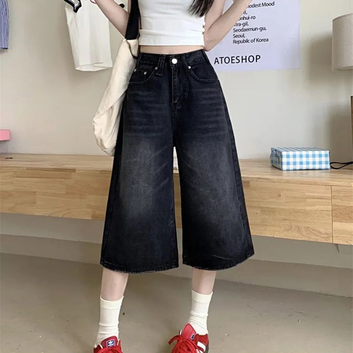 봄 여름 여성 데님 바지 와이드 플레어 7부 청바지