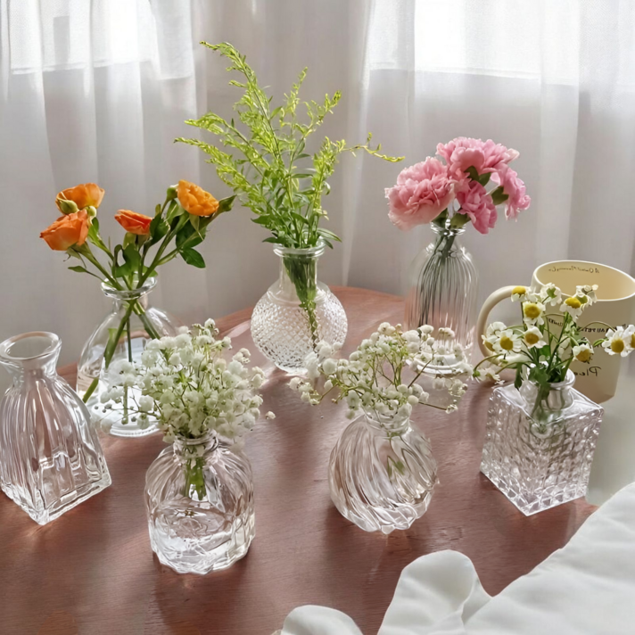 빈티지 투명 유리 꽃병 세트 7pcs 센터피스 다용도 인테리어 장식