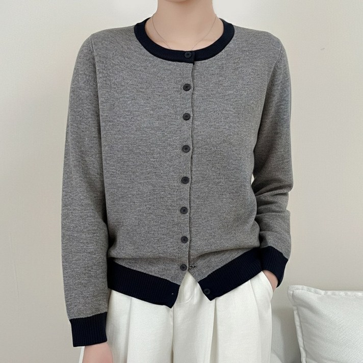 에이플심플 겨울 따뜻한 여성 레이어드 배색 가디건