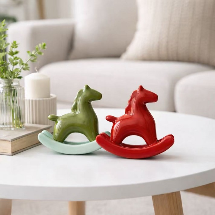 행운 도자기 흔들목마 말 인테리어 장식소품 집들이 선물