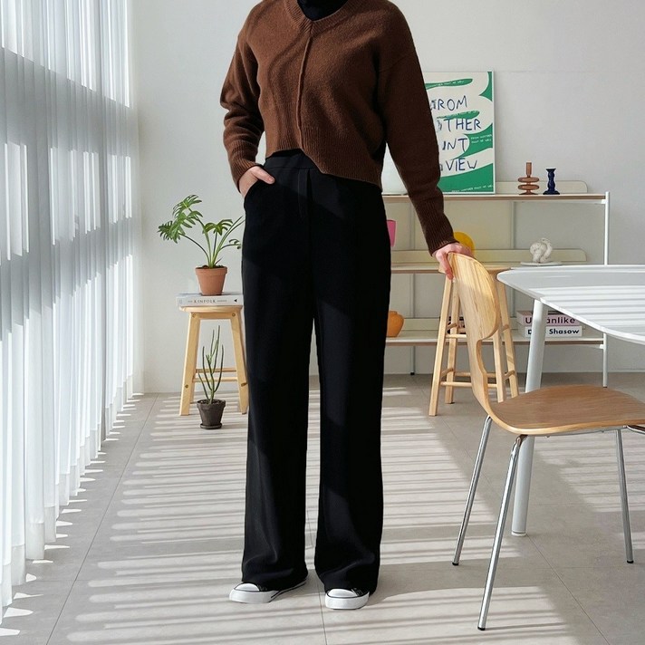 숏 롱 여성 기모 바지 융 겨울 바지 기모 슬랙스 와이드 팬츠