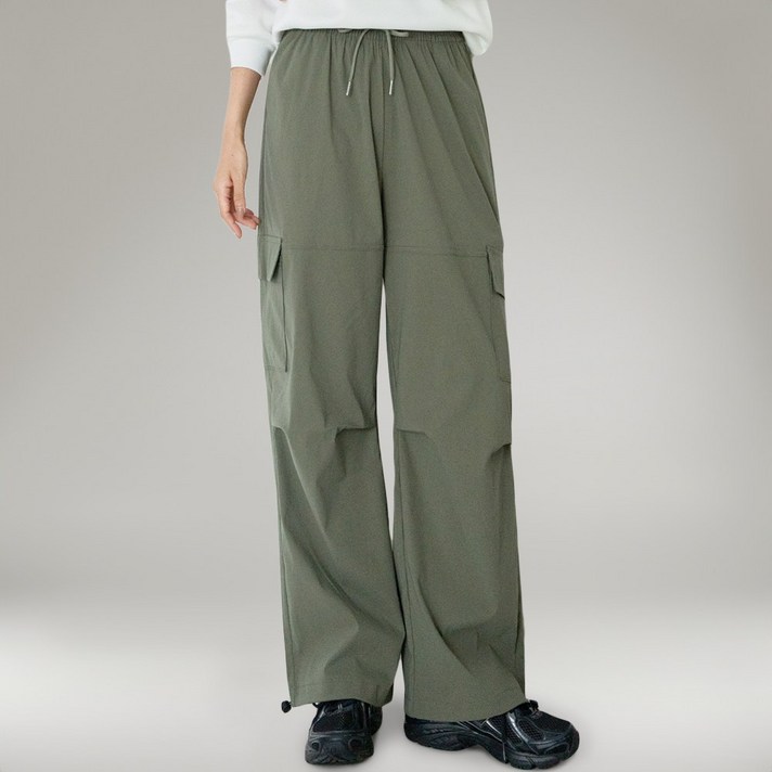 지나홈 여성 와이드 겨울 기모 스판 카고 팬츠 스트링 바지