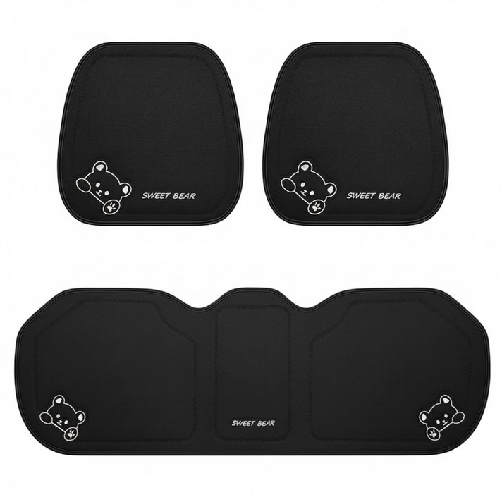 더반디 스위트 곰돌이 사계절 인테리어 자동차 방석 앞좌석 뒷좌석 세트, 1세트, 스위트 블랙
