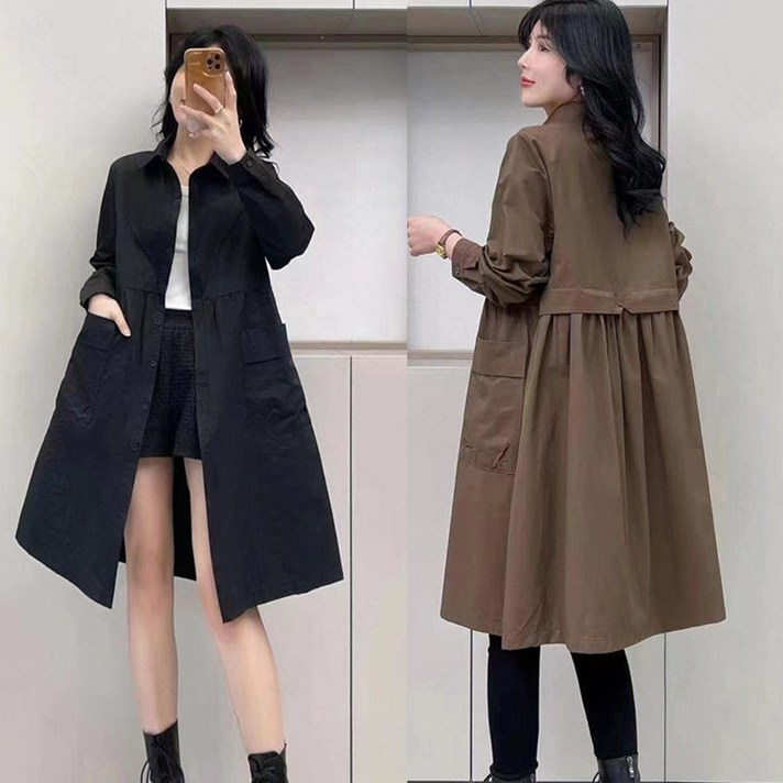 꽃소담 여성용 오버핏 하프 롱 트렌치 코트 봄가을 빅사이즈 여자 바람막이 점퍼 MQ975