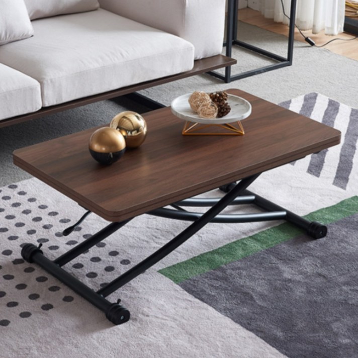 로만가구 트랜스폼 높이조절 거실 리프트 테이블 폴딩 확장형 접이식 식탁 원목 탁자, 티크