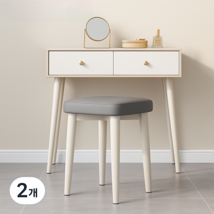 솜솜스퀘어 푹신한 PU가죽 쿠션 화장대 스툴 의자, 2개, 그레이
