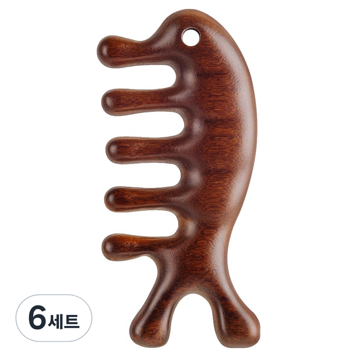 코어피스 얼굴 두피 바디 원목 괄사 마사지기  스트랩  파우치 세트, 6세트, 우드