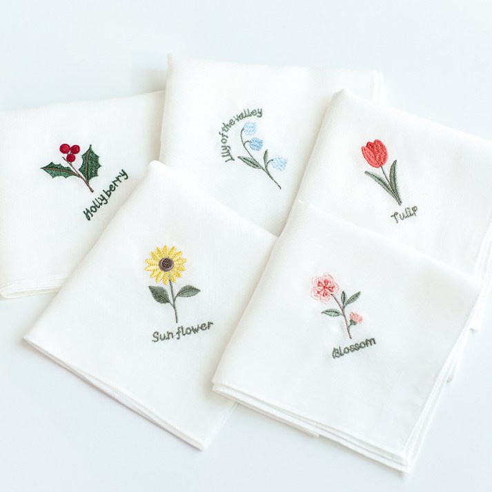 베이비앤아이 플라워 자수 밤부 손수건 5종 세트