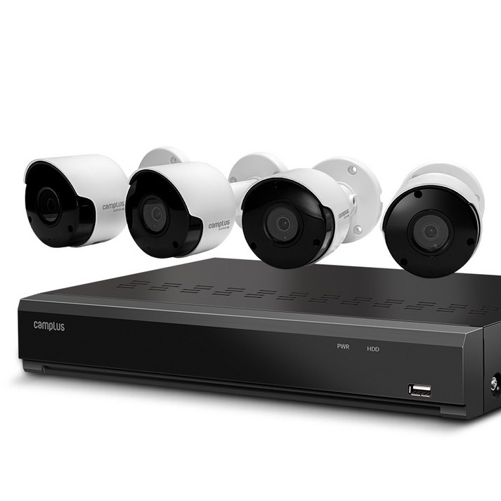 캠플러스 200만화소 뷸렛 CCTV 카메라 실외용 4p + 4채널 녹화기 세트 20240412