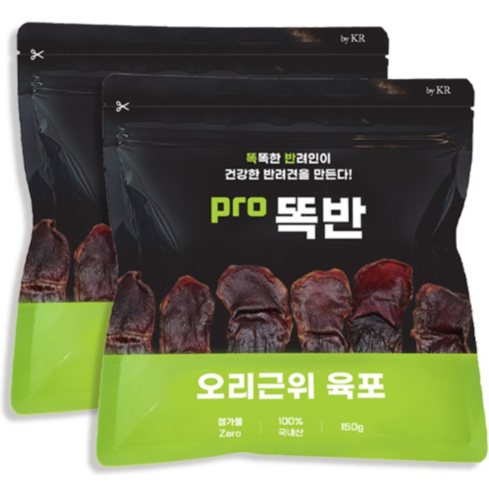 pro똑반 오리근위 육포 x 2봉 국내산 강아지 수제간식, 150g, 2개 pro똑반 오리근위 육포 x 2봉 국내산 강아지 수제간식, 150g, 2개