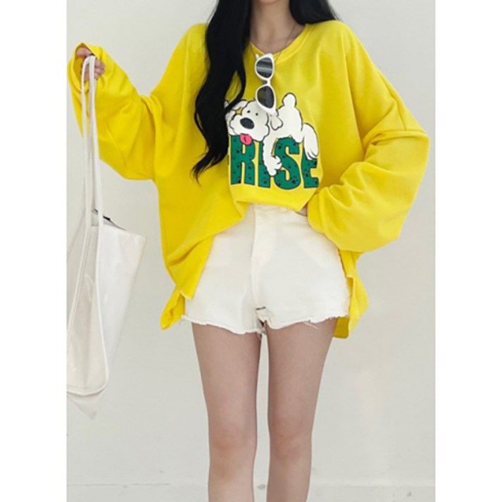 루즈핏 라운드 귀여운 멍뭉이 긴팔 롱티셔츠 POM36 가을 신상 임부복 빅사이즈 쇼핑몰 여성의류 홈웨어 오피스룩 루즈핏 오버핏