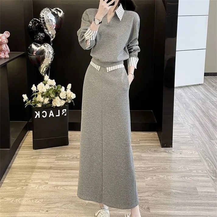 TKX 여성 투피스 스커트세트 가을 겨울 캐주얼 우아한 루즈핏 간절기 데일리룩