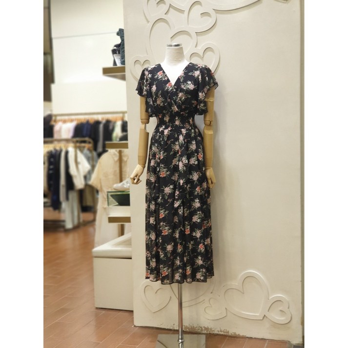 샤틴 브이넥 플라워 시폰원피스