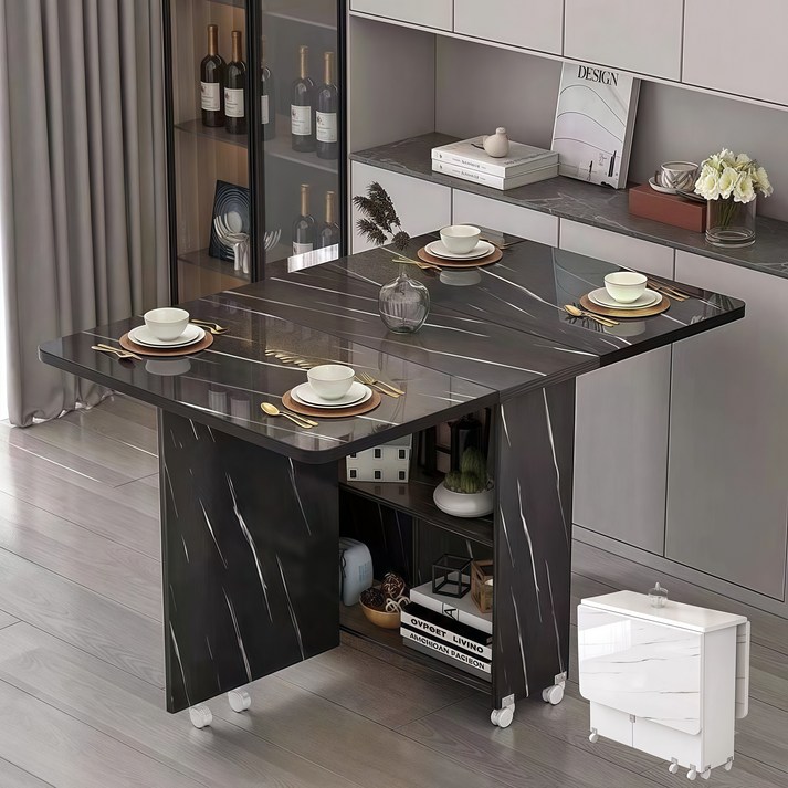 YAPOGI 가정용 다기능 확장형 수납 가능 대리석 무늬 우드 식탁 모조 세라믹식탁 접이식 식탁 수동  설치