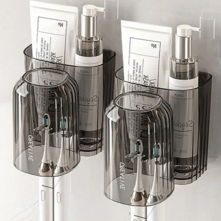 2개세트 맘띵마켓 무타공 칫솔꽂이 욕실 양치컵 칫솔홀더 블랙 화이트, 블랙 2ea