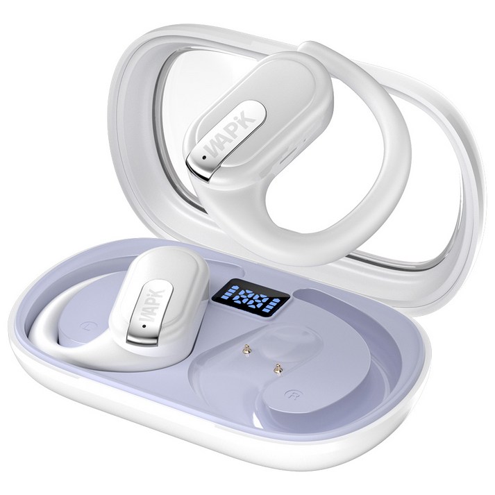 WAPIK AAC ENC 노이즈 캔슬링 오픈 귀걸이형 HI-FI 5.4 블루투스 이어폰 RS5, 화이트