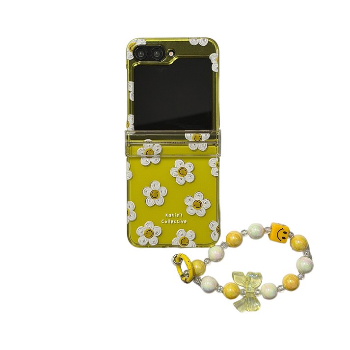 얌코 휴대폰 케이스 갤럭시 z플립4 z플립3 z플립5 z플립6 z플립7 힌지보호 실리콘 유화 스마일 플라워