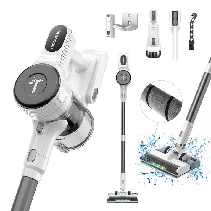 Teendow 마루형 브러시 무선청소기 300W BLDC V09 PRO 차이슨 스틱형 가성비 원룸 청소기물걸레 키트, 화이트