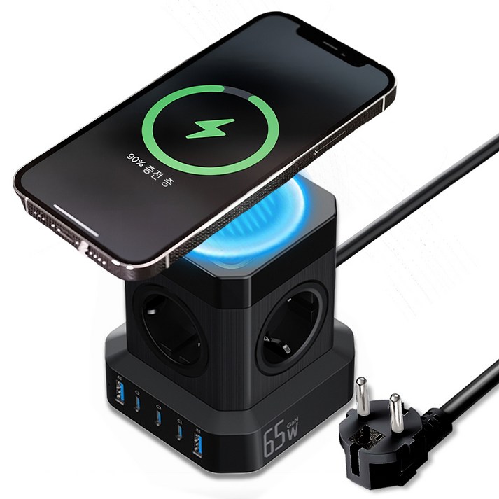 Voltmate 무선 충전 USB TYPE-C타입 고속충전 고용량 큐브 멀티탭 콘센트, 블랙, 1개