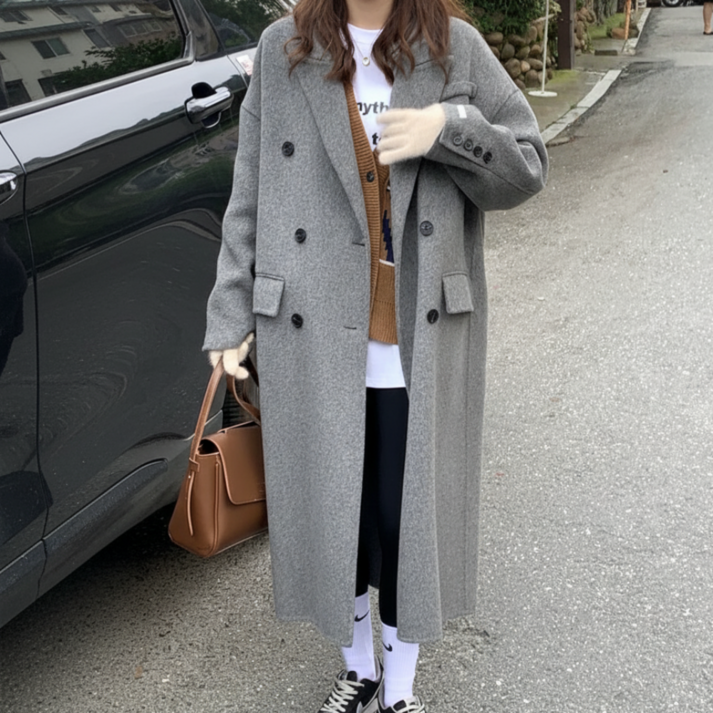 유니크코코 여성 핸드메이드 울 100 롱 코트 ot5810