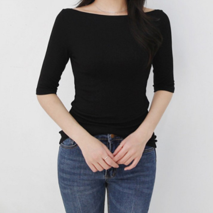 데일리앤 러블 립라인 보트넥 5부 슬림핏 티셔츠 데일리앤 러블 립라인 보트넥 5부 슬림핏 티셔츠
