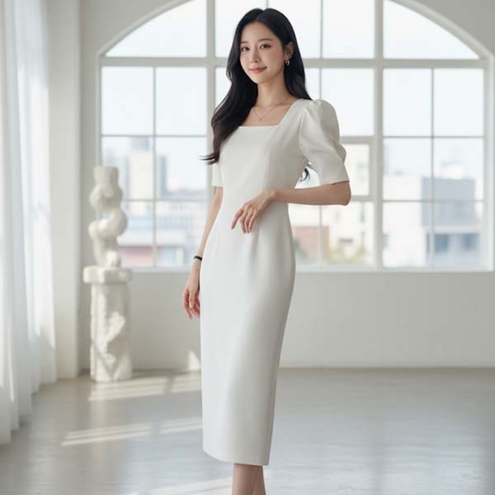 어반룩북 하객룩 스퀘어 넥 힙스터 원피스