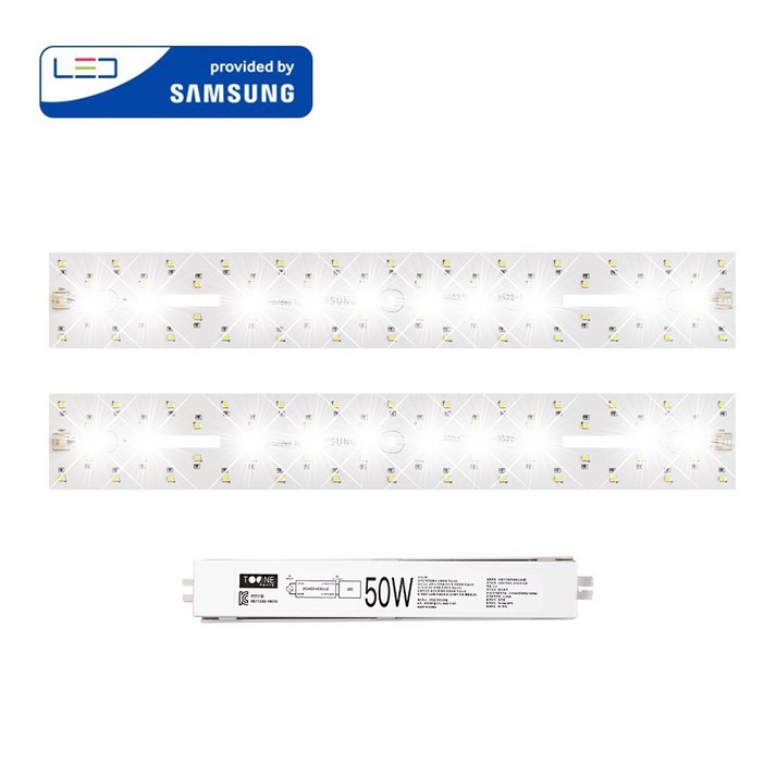 투원라이팅 가정용 삼성 칩 LED 조명 모듈 등 교체 세트 주방등 욕실등 400x52mm 2장 50W, 1개, 주광색