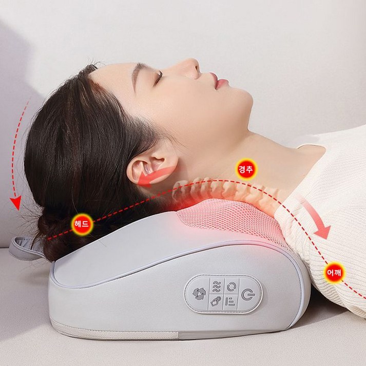 LDSU 마사지베개 목 어깨 마사지기 무선 충전 온열 베개, 그레이