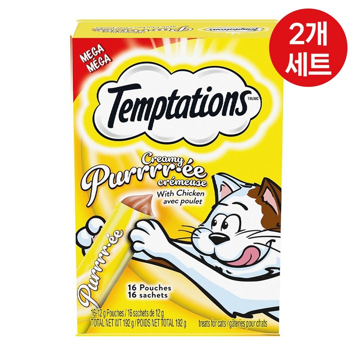 템테이션 미국산 크리미 퓨레 짜먹는 고양이 간식 닭고기맛 16개입 2개 세트