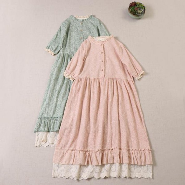 이끼당 프릴레이스 플라워 린넨 원피스