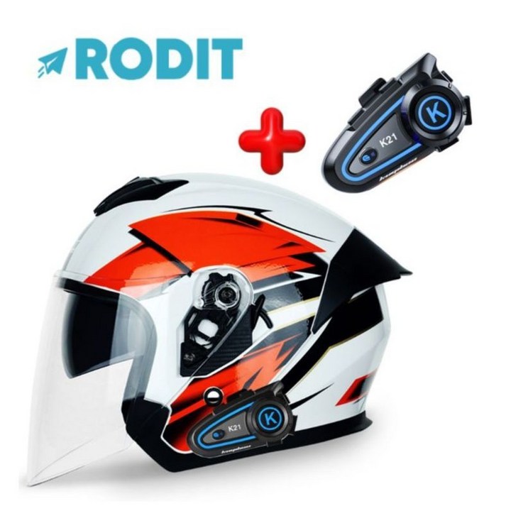 입문용바이크 RODIT 오토바이 헬멧 K21 블루투스 오픈페이스 바이크 하이바 반모 경량 완성품