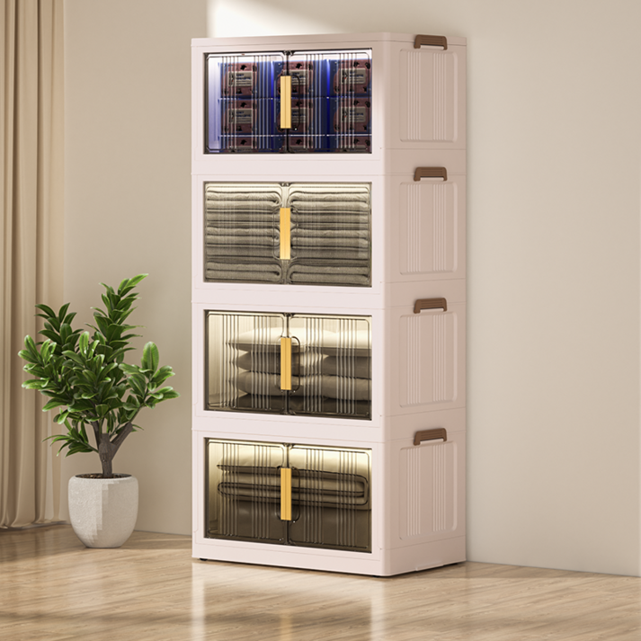 Paradoma 수납장 무설치 접이식 다용도 수납장 양문 이동식 플라스틱 수납장 리빙박스 폴딩 정리함 폴딩박스, 단일 색상