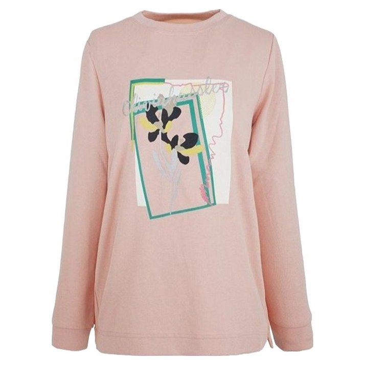 올리비아하슬러 여성용 우븐 배색 플라워 프린팅 티셔츠 OHCSTS204