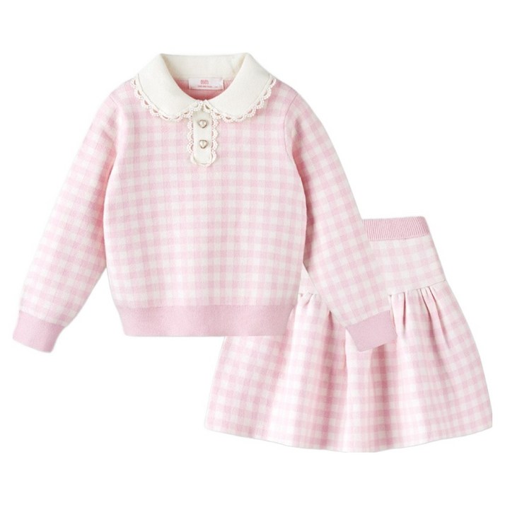 마리앤모리 여아용 엘리체크 니트 스커트 세트