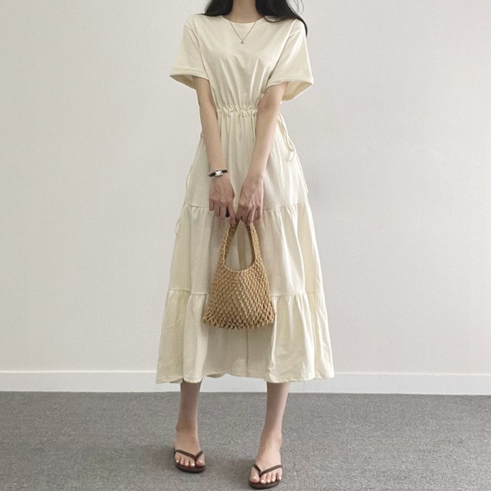 위드후이린 여성용 통기성 캉캉 반팔 롱 원피스