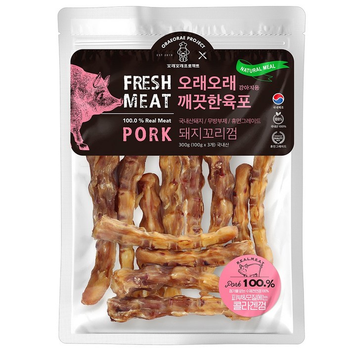 강아지 깨끗한 육포 실속 수제간식 콜라겐 돼지꼬리 껌 300g, 1개, 300g, 국내산 쫄깃 돼지꼬리