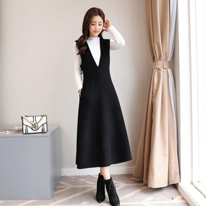 해외구매대행 봄 가을 얇고 줄이는 셔츠 원피스 정장 조끼 스커트 모직조끼 스커트 가을 겨울 스트랩-15853