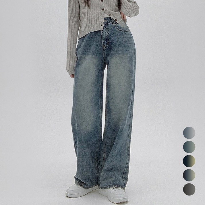 코모도 여성 와이드 청바지 뒷밴딩 롱 데님 팬츠 ( 3단기장 )