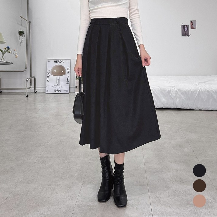 [오버나인] 여자 여성 코튼 A라인 밴딩 플레어 롱 스커트