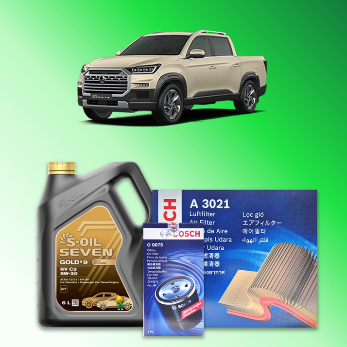 더 뉴 렉스턴 스포츠 Q250 2.2 디젤 엔진오일세트 세븐골드 9 RV C3 5W30