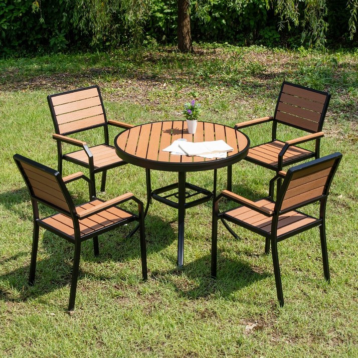 야드니 900 원형 수지목 야외 4인 세트 티 카페 정원, 그레이