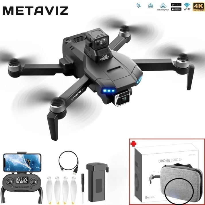 METAVIZ 4K 듀얼 카메라 접이식 촬영용 드론 입문 전문 적용떨림방지 짐벌1.2km거리 30분 비행어플 연동지원 S1 PRO블랙, S1 PRO블랙, 1개
