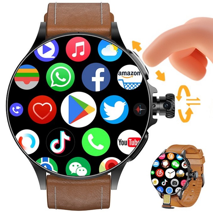 신형 5G LTE 셀룰러 스마트워치 1.95' Amoled 750*750 HD 해상도에 지문 터치 인코더 신축 회전 카메라 영상통화 GPS 와이파이 블루투스 스마트워치.