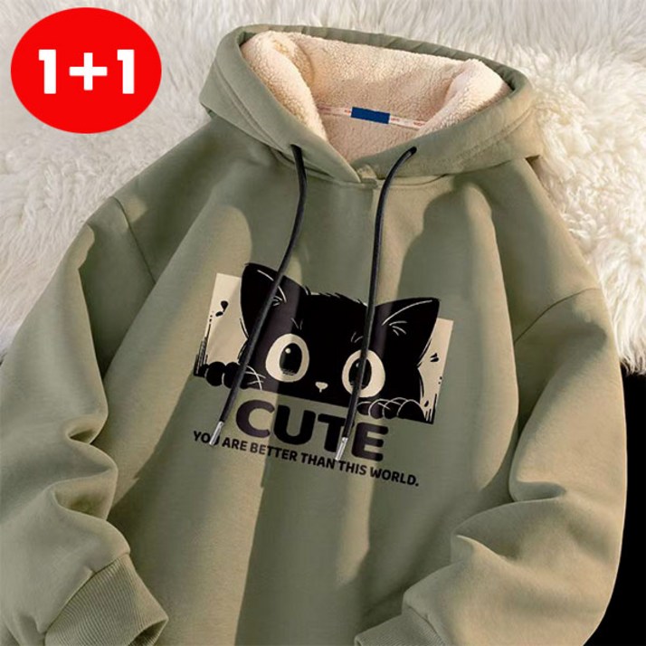 AOUGK 11 남성 양털 기모 후드티 캐릭터 후드 맨투맨 빅사이즈 긴팔 티셔츠 오버핏 겨울 코트 남녀공용