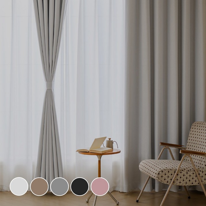 모잠 99.99% 빛차단 거실 호텔식 암막커튼 2장세트 열차단 방풍 아일렛형