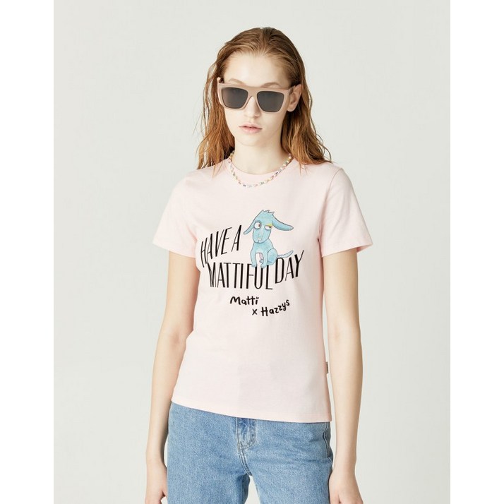 22SS Matti x Hazzys 핑크 레터링배색 면 반팔티셔츠 HSTS2B574P1