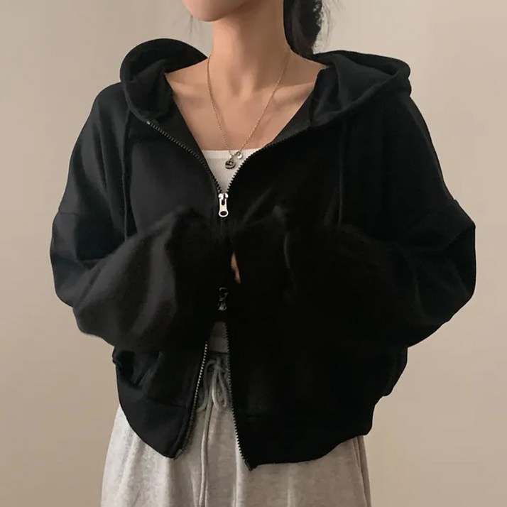 디케이 여성 스포티 투웨이 무지 크롭 후드 집업 여성용, 4컬러 W SPE78U90S
